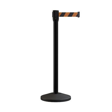 Retractable Belt Barrier Stanchion, 2in Black Post  7.5'Blk/Or Belt